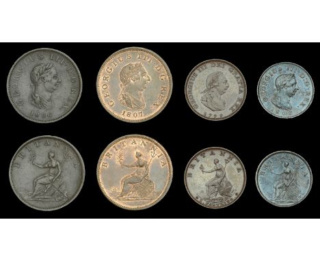 George III (1760-1820), Pre-1816 issues, Halfpence (2), 1806, 1807 (BMC 1376, 1378; S 3781); Farthings (2), 1799, 1806 incuse