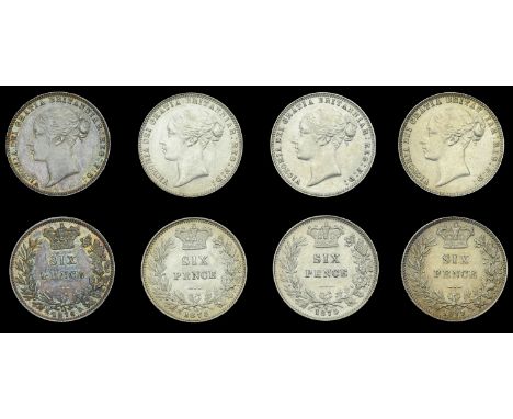 Victoria (1837-1901), Sixpences (4), 1876 die 18, 1877 die 27, 1878 die 36, 1879 die 9 (ESC 3231-3, 3237; S 3910) [4]. Good v