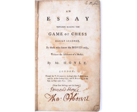 An Essay towards making the Game of Chess, Edmond Hoyle.&nbsp; Printed for T Osborne, in Gray's Inn; S Crowder &amp; Co. 1761