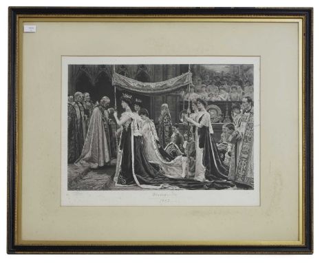 After Laurits Regner Tuxen Coronation of Queen Alexandra lithograph, inscribed and dated '1902' 81 x 99cm, framed and glazed