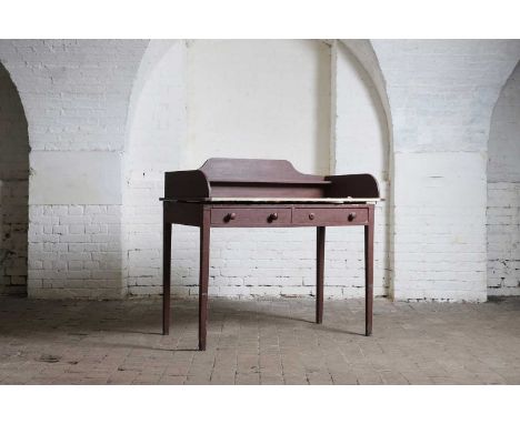 A painted pine washstand, 19th century, with a three-quarter gallery over a single shelf, a linen surface and two drawers, ra