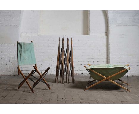 A folding beech and metal canvas seat, c.1920,a similar folding trug,70 x 80cm, anda table base (3)Condition ReportThe chair 