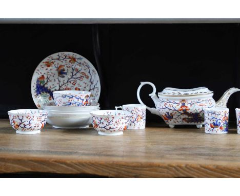 A Regency Derby porcelain part breakfast service, first quarter of the 19th century, decorated in the Imari palette with flow