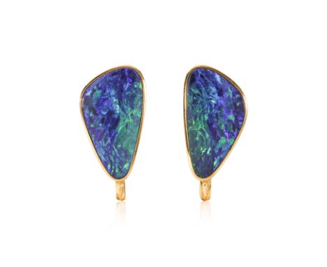 A PAIR OF BOULDER OPAL SCREW-ON EARRINGS
Featuring a pair of boulder opals measuring approximately 16.0 x 9.0mm each, mounted