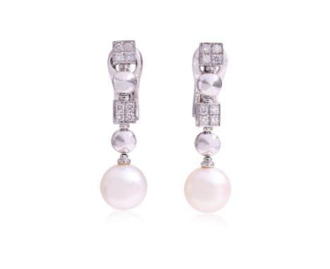 A PAIR OF 'LUCIA' AKOYA CULTURED PEARL AND DIAMOND CLIP EARRINGS BY BULGARI
Featuring Akoya cultured pearls measuring approxi