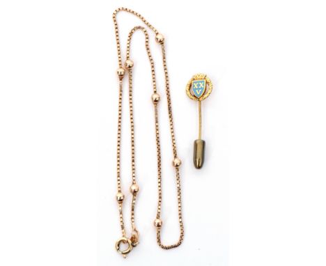 Mixed Lot: 9Kt stamped necklace of box link design, interspersed with plain polished spheres, 4.3gms, together with a 9ct gol