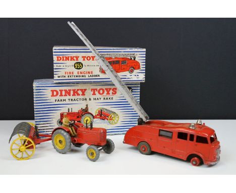 Two boxed Dinky diecast models to include 27AK Farm Tractor &amp; Hay Rake and 955 Fire Engine, both with paint wear but in a