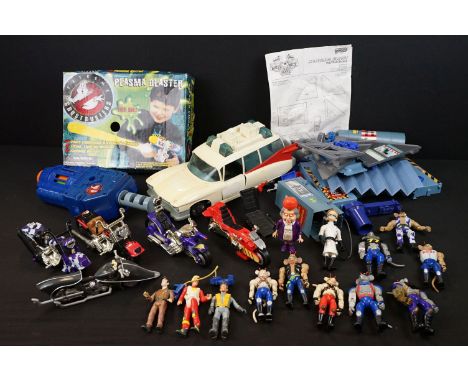 Biker Mice From Mars and The Real Ghostbusters - Eight Galoob Biker Mice, 5 x motorbikes and Scoreboard Hideout play set alon