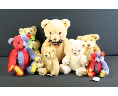 Seven Steiff teddy bears to include 665981 Peace Bear ltd edn, 670527 Steiff 2000 Teddy 22 Blond ltd edn, 666858 Harlequin Be