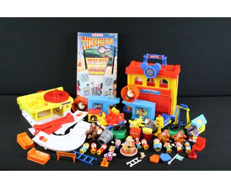 Group of Mattel Disney Mickey Town figures and accessories plus a boxed Grandstand Thunderbirds Walkie Talkie 