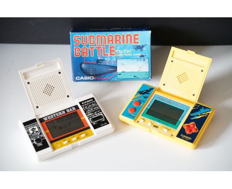 Retro Gaming - Boxed Casio Submarine Battle CG-330 Electronic handheld game plus a Casio Western Bar handheld game, both in a