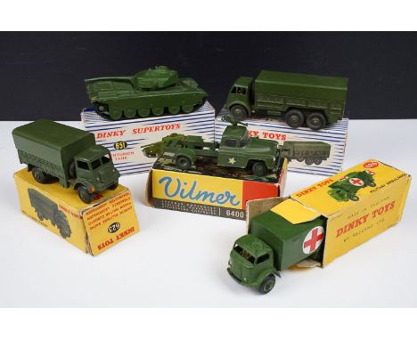 Five boxed military diecast models to include Vilmer (Denmark) 455 Styrbar Chevrolet and 4 x Dinky (651 Centurion Tank, 622 1