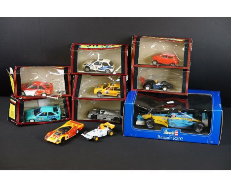 Seven boxed Scalextric slot cars to include C472 Dunlop F3, C316 Ford XLR2 Valvoline, C321 Fiesta XR2i white, C229 Kotzting C
