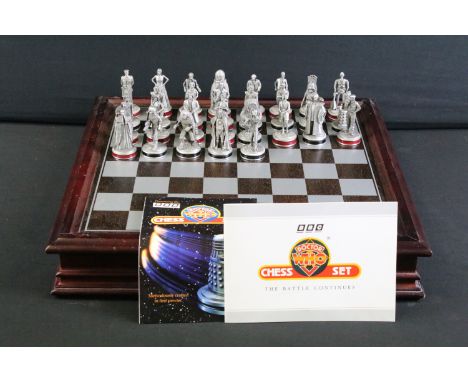 Doctor Who - Danbury Mint Doctor Who Chess Set, incomplete, the board housing 22 pewter Chess pieces, plus 7 spare pieces. (B