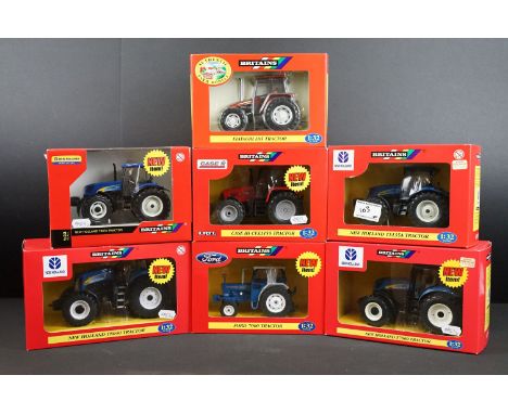 Collection of seven boxed Britains farming tractors diecast models to include New Holland T6070 Tractor, Fiatagri L85 Tractor