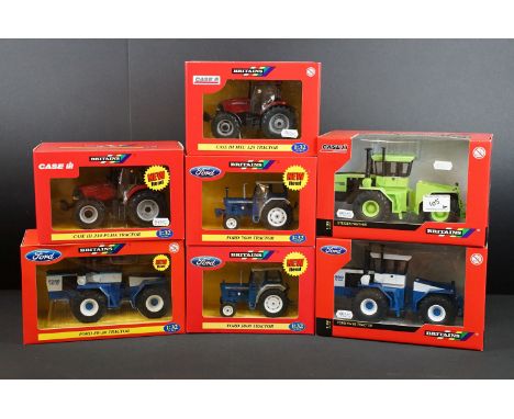 Collection of seven boxed Britains farming tractor diecast models to include Ford FW 60 Tractor, Steiger Tractor, Ford 7600 T