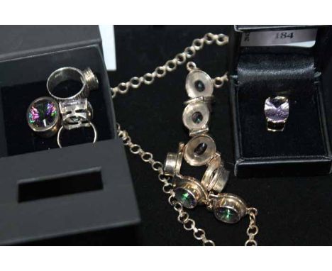 AMETHYST AND DIAMOND PENDANT
together with three mystic topaz rings and a mystic topaz necklace 