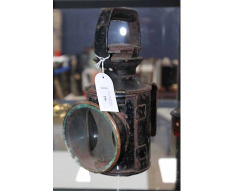 EARLY 20TH CENTURY BLACK PAINTED METAL BRITISH RAIL GUARD'S SIGNALLING LAMP
body embossed with 'B.R', 28cm high