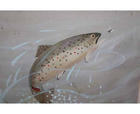 * RALSTON GUDGEON RSW (SCOTTISH 1910 - 1984),
watercolour of a brown trout; also with a print after Gudgeon signed in pencil,