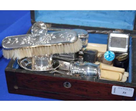 LOT OF SILVER ITEMS
including a 19th century toddy ladle with twisted baleen handle, two silver pin dishes, a novelty inkwell