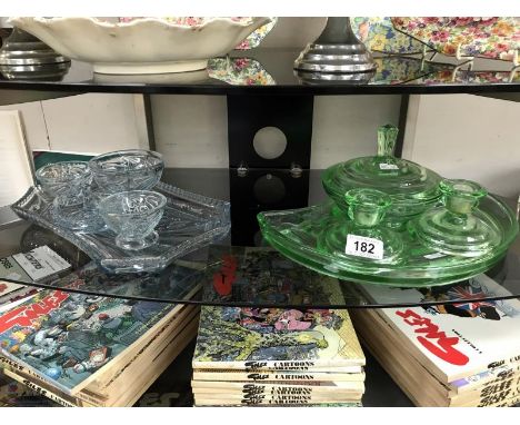 2 1930's coloured glass trinket sets