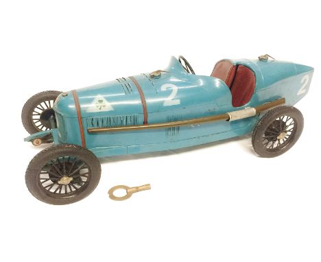 A rare 1920's CIJ Alfa Romeo tinplate clockwork car in French blue, excellent condition with key