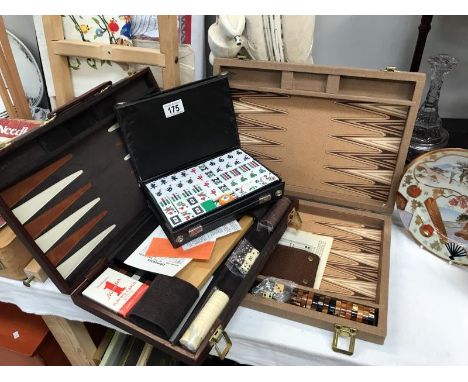 2 backgammon sets, mah jong set, dominoes etc.