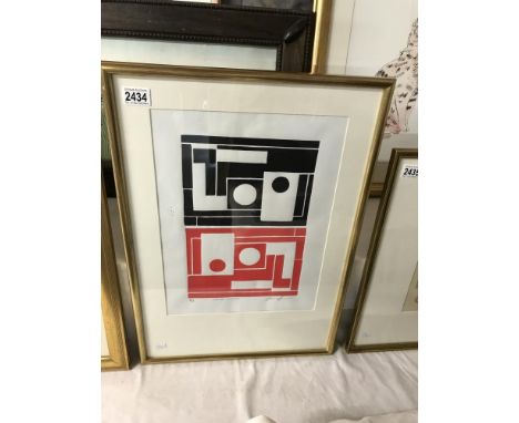 An after Ben Nicholson (1894-1982) an artist proof modernist abstract lino cut print signed (indistinct)