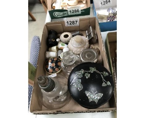 A quantity of vintage miscellaneous including Royal Worcester thimbles, travelling inkwell etc.