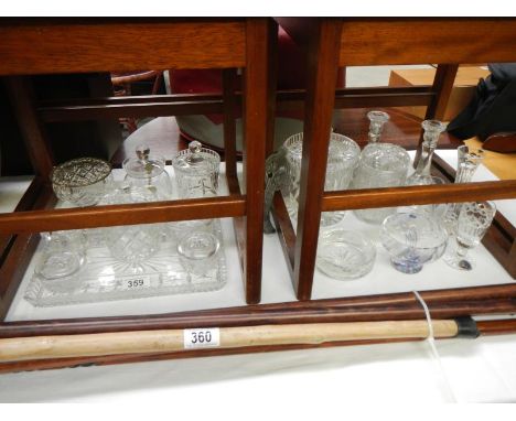 A quantity of moulded glass including candlesticks, trinket set etc.