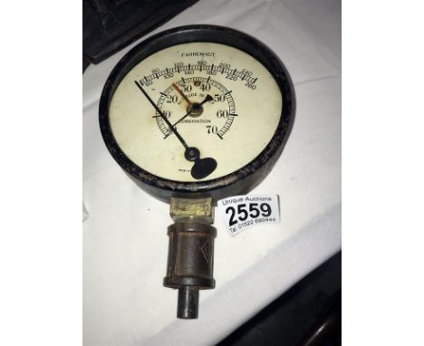 Tomey of Birmingham gauge / dial of combined Fahrenheit temperature thermometer and altitude probably for use on Airships / Z