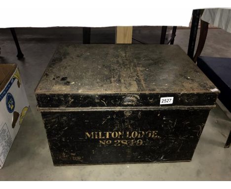 An old tin trunk marked Milton Lodge No 3819