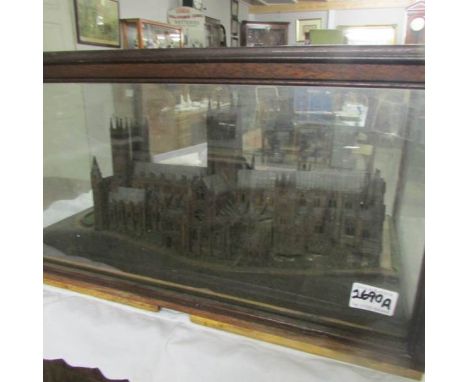 A fretwork model of Lincoln Cathedral in glass case, a/f.