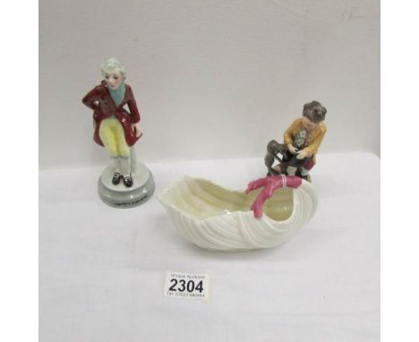 A Midwinter 'Regency' figurine, a continental porcelain figurine and a porcelain basket.