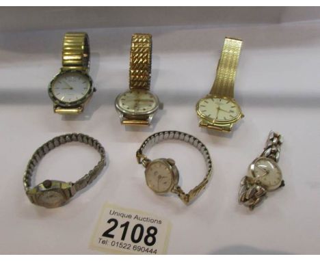 3 Gent's wrist watches including a Rotary and 3 ladies wrist watches including an Ingersol.