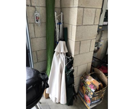 2 rotary clothes lines, folding chair and a parasol