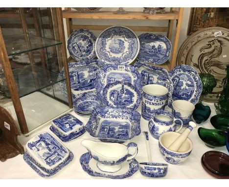 A large quantity of Spode china including pestle and mortar, dishes, ladle, cheese dish, butter dish etc