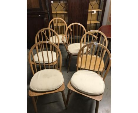 A set of 6 light wood Ercol dining chairs consisting of 2 carvers and 4 chairs A/F