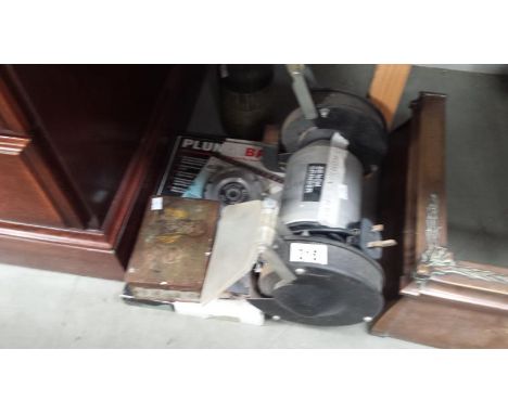 A bench grinder (in working order), plunge bar, wood carver, drill bits etc