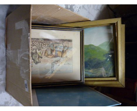 A Hunting Print after Alken and Three Oil Paintings.
