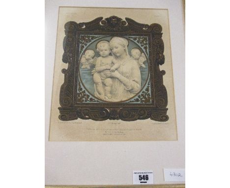 After Luca Della Robbia Lithograph Virgin and Child 25 x 22cm approx.