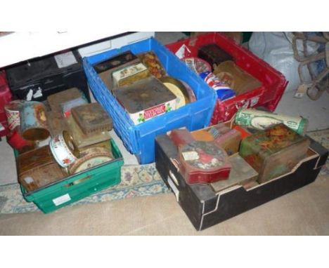 Four Boxes & Crates of Vintage Advertising Tins (crate(s) not included).