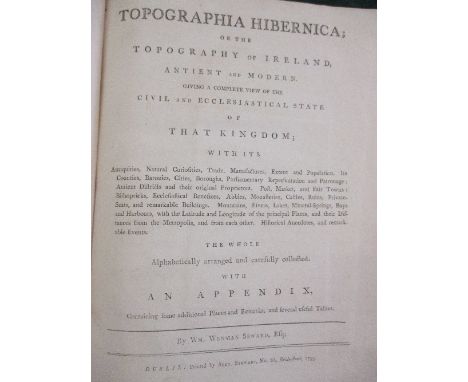 Wm Wenman Seward: Topographia Hibernica; or The Topography of Ireland, Ancient and Modern. Dublin: Alex Stewart 1795. First E