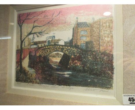 After Chris Reid (Ireland, 20th Century) Limited Edition Coloured Print Sunset, Baggot Street Bridge Signed, titled & numbere