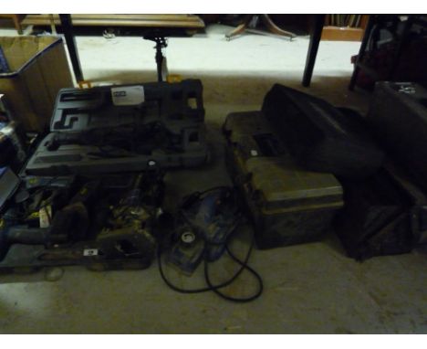 Assorted Tools & Tool Boxes to include a Ryobi cased rip-saw (in working order according to owner), Draper planer, Nupower ro
