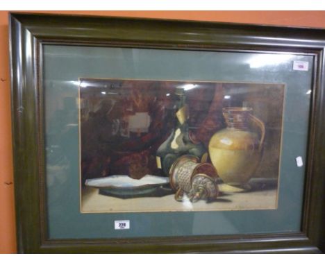 A Well-Coloured Print Still Life with Bottle & Jug.