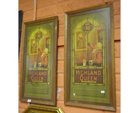 A Pair of Vintage Oak Framed Highland Queen Scotch Whisky Advertisements (2).
