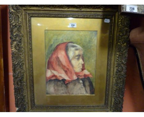 A Pair of Welsh Half Length Portrait Watercolours of a Man & Woman by C. Meriel Stepney. Signed lower right & dated 1901. Eac