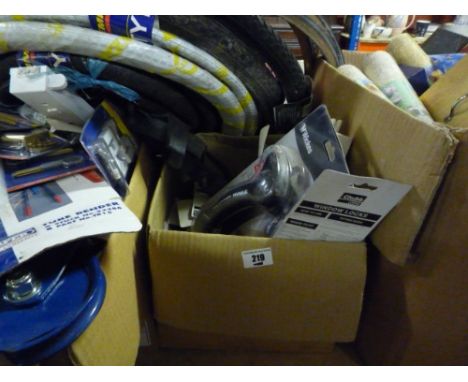 A Box of Fittings& Hardware Shop Items to include Chubb security locks, window bolts, circular saw blades, kitchen items, a p