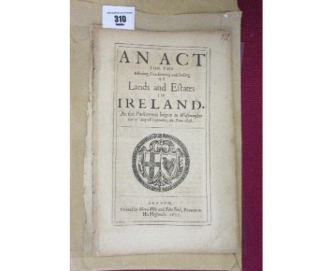 Oliver Cromwell: An Act for the Assuring, Confirming, and Settling of Lands and Estates in Ireland. At the Parliament begun a